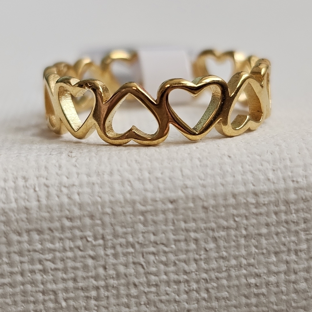 Eternity hollow heart gold plate stainless steel ring